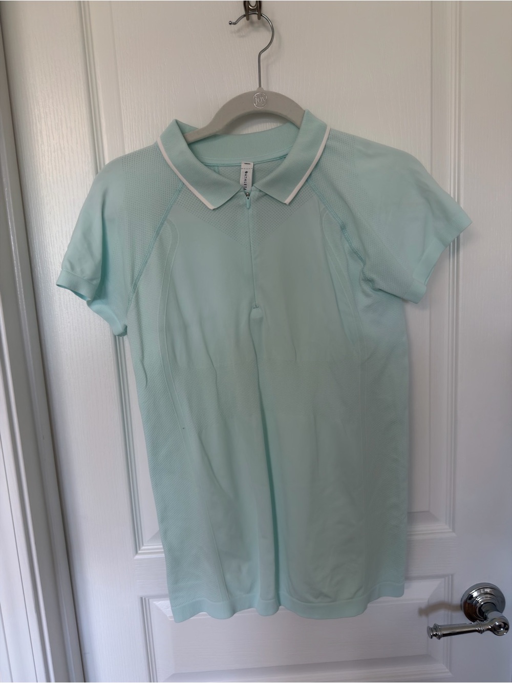 Athleta Mint Green Half-Zip Polo with White Trim